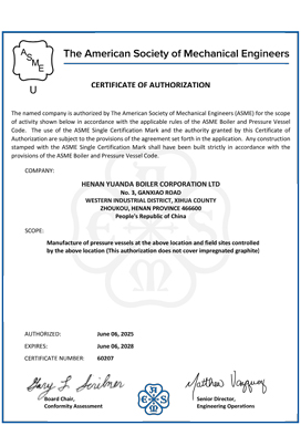 ASME CERTIFICATE U Stamp 